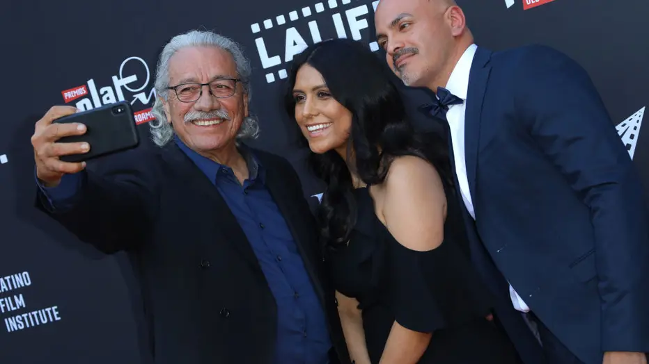 Actor Edward James Olmos, LALIFF Co-Founder, Dilcia Barrera, LALIFF Director of programming and Rafael Agustin, LALIFF Executive director.

